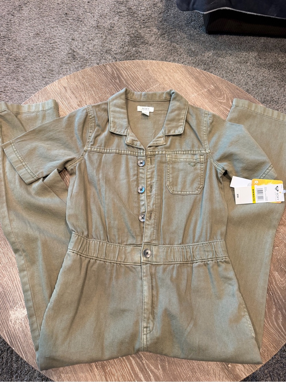 Girl’S Roxy Olive Utility Button-Front Jumpsuit